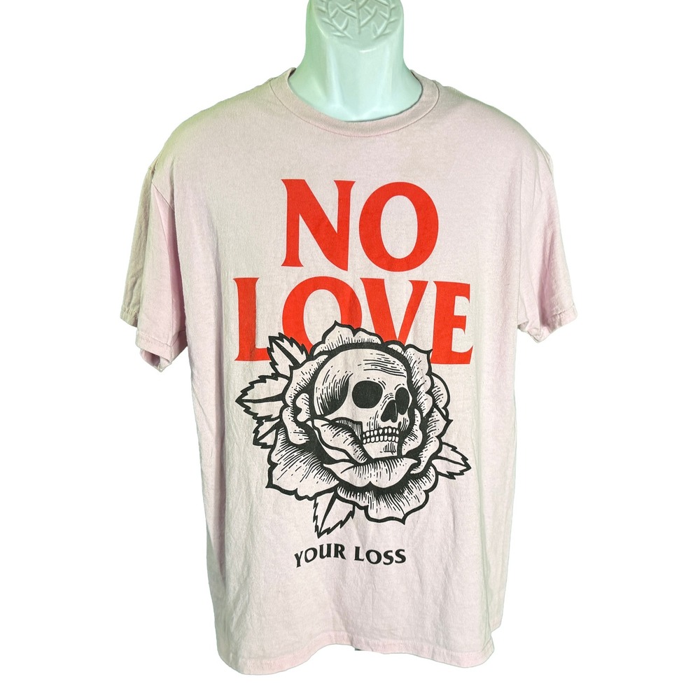Popular Poison Graphic Tee Women Large Pink No Love Your Loss Skull Rose T-Shirt